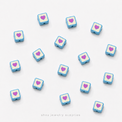 APB08D Square Heart Alloy Printed Bead ( 1 pc )