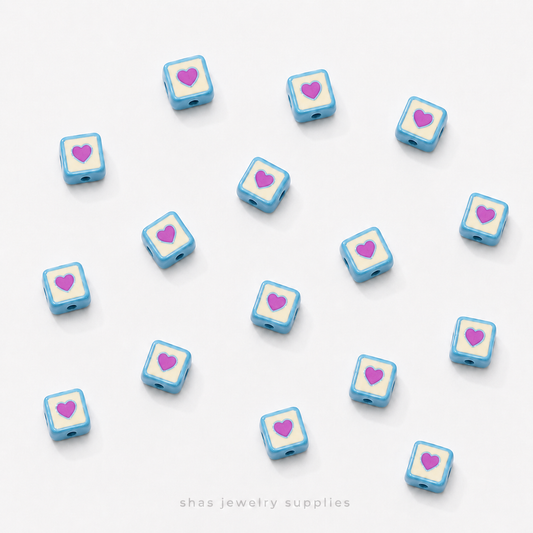 APB08D Square Heart Alloy Printed Bead ( 1 pc )