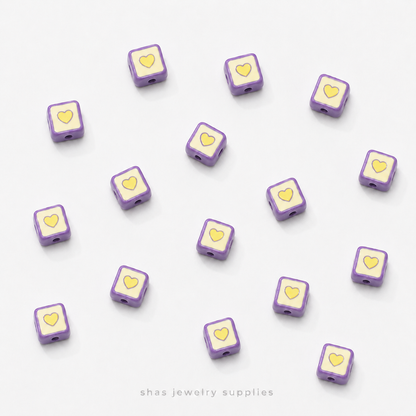 APB08D Square Heart Alloy Printed Bead ( 1 pc )