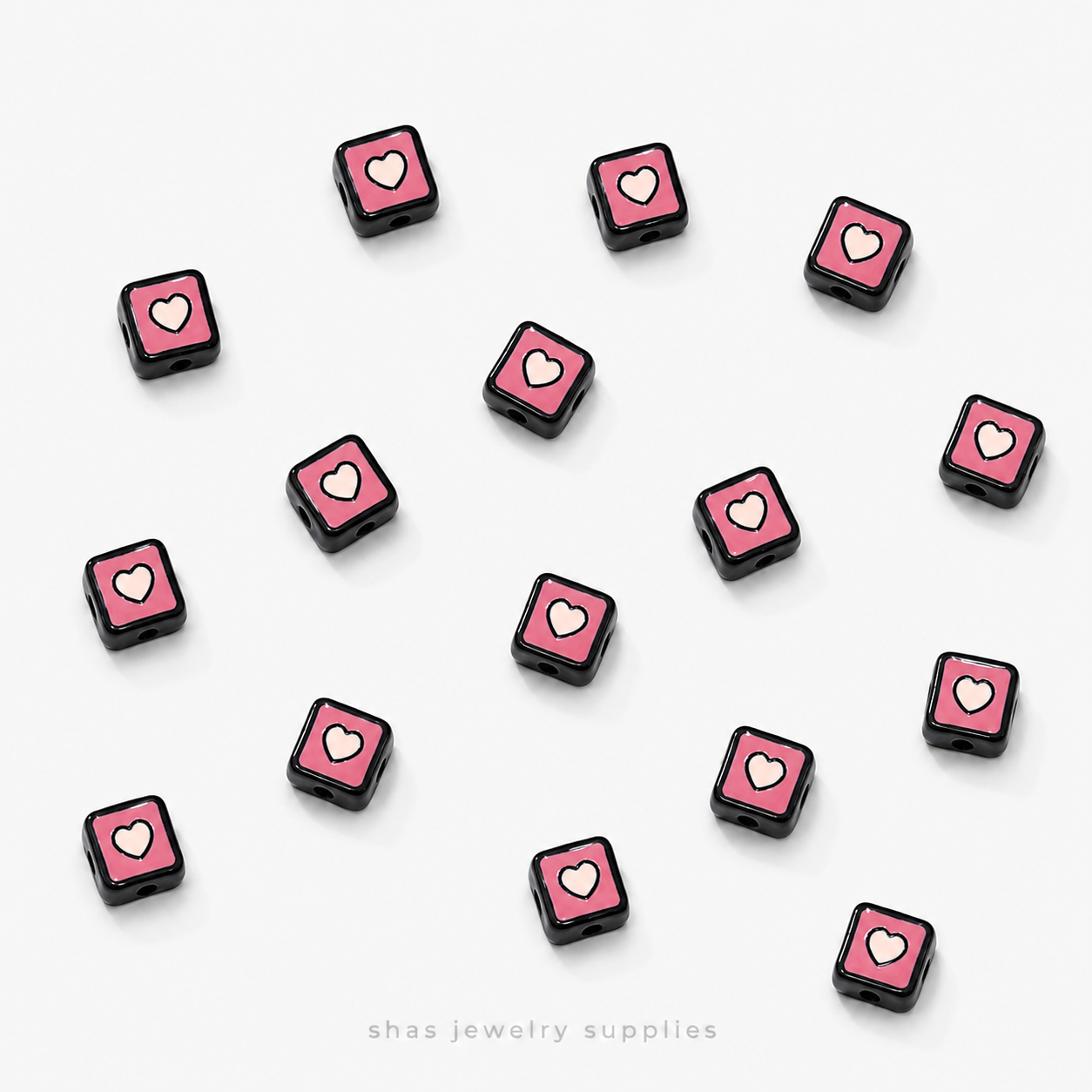 APB08D Square Heart Alloy Printed Bead ( 1 pc )