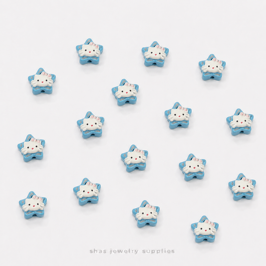 APB08C Star Kitty Alloy Printed Bead ( 1 pc )