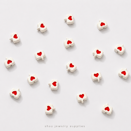 APB09A Heart Text Bubble Alloy Printed Bead ( 1 pc )