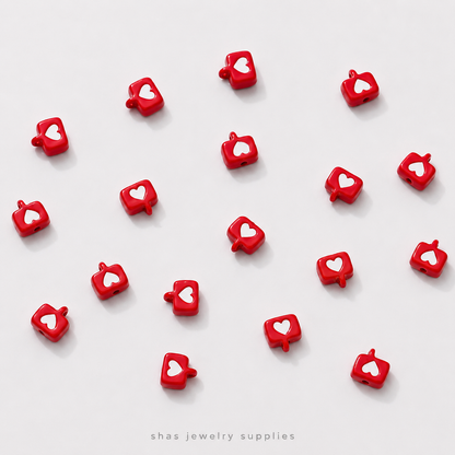 APB09A Heart Text Bubble Alloy Printed Bead ( 1 pc )