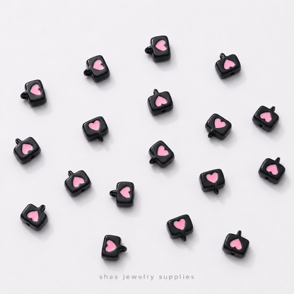 APB09A Heart Text Bubble Alloy Printed Bead ( 1 pc )