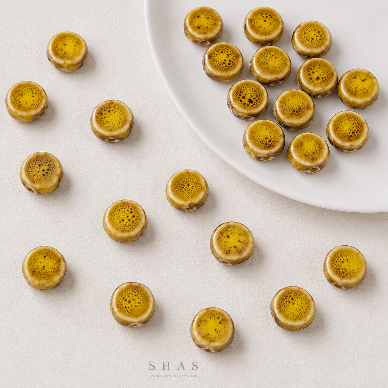 PCB11 Round Flat Ceramic Bead ( 1 pc ) Porcelian Ceramic