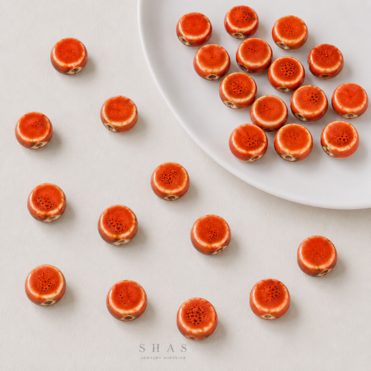 PCB11 Round Flat Ceramic Bead ( 1 pc ) Porcelian Ceramic