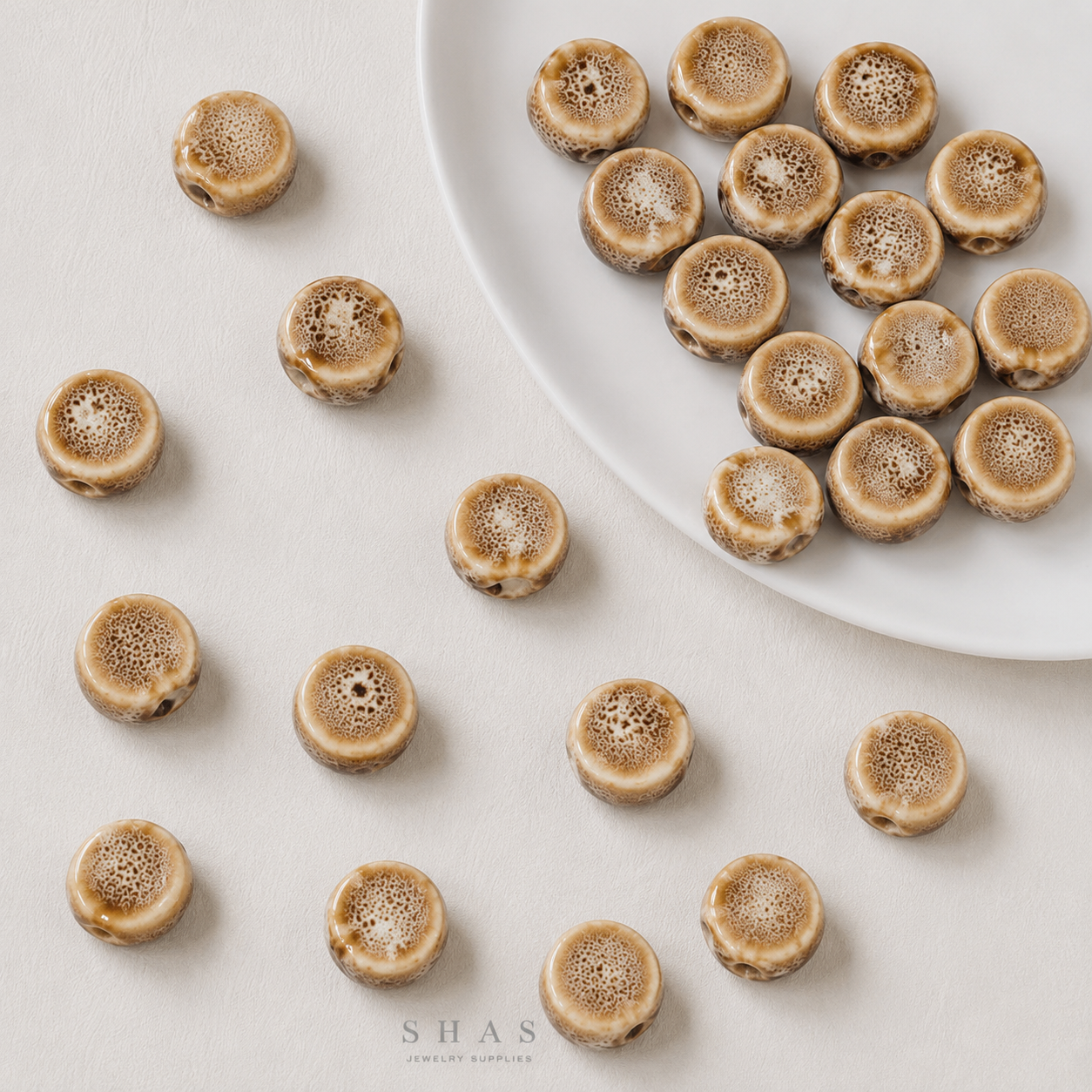PCB11 Round Flat Ceramic Bead ( 1 pc ) Porcelian Ceramic
