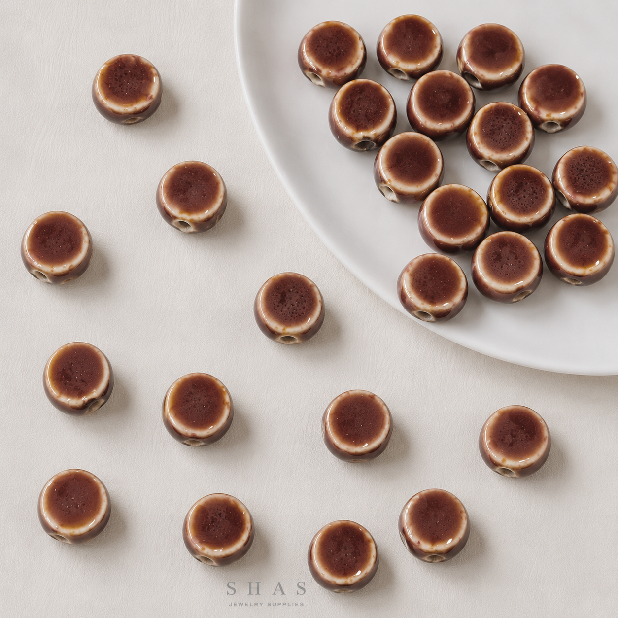 PCB11 Round Flat Ceramic Bead ( 1 pc ) Porcelian Ceramic