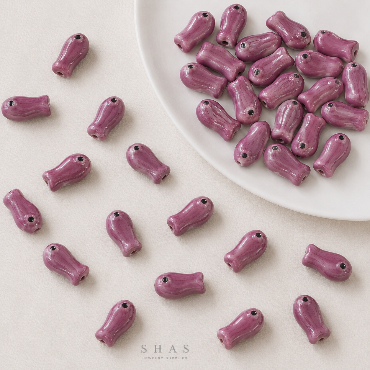 PCB07 Fish Electroplated Ceramic Bead ( 1 pc ) Porcelian Ceramic