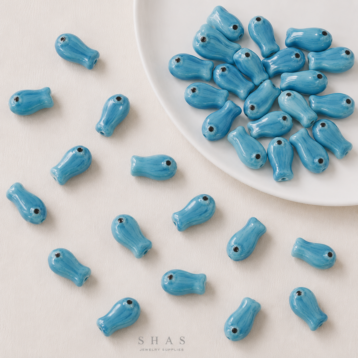 PCB07 Fish Electroplated Ceramic Bead ( 1 pc ) Porcelian Ceramic