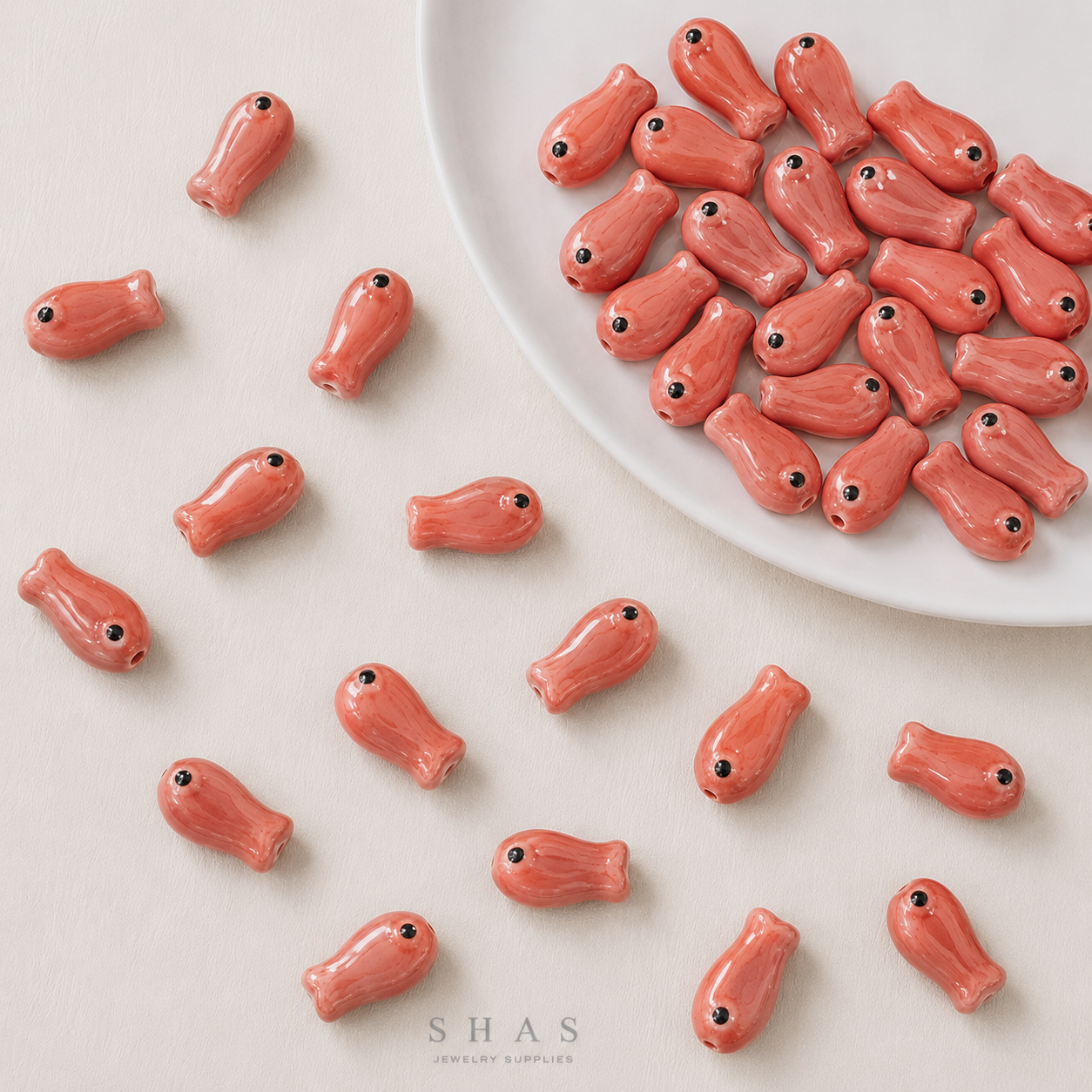 PCB07 Fish Electroplated Ceramic Bead ( 1 pc ) Porcelian Ceramic