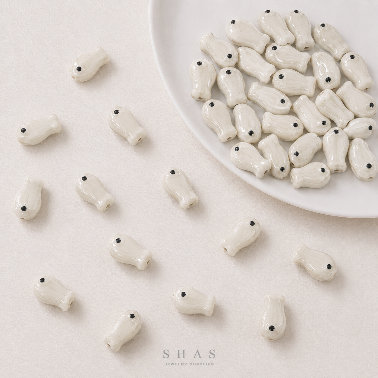 PCB07 Fish Electroplated Ceramic Bead ( 1 pc ) Porcelian Ceramic
