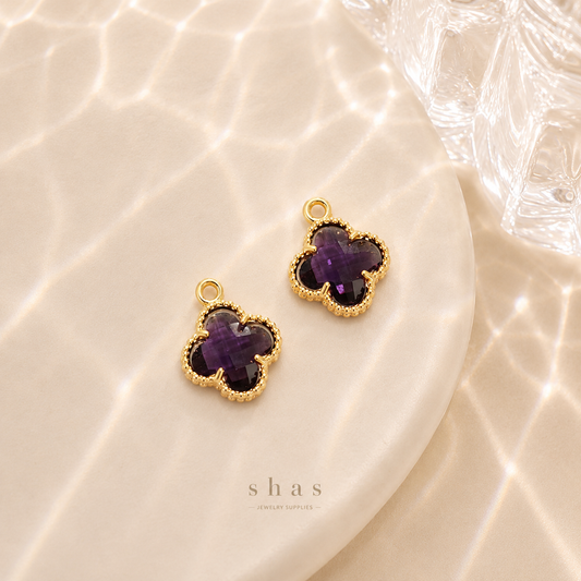 GPC17 Clover Multicolour Zircon charm ( 1 PC ) 14k Gold plated