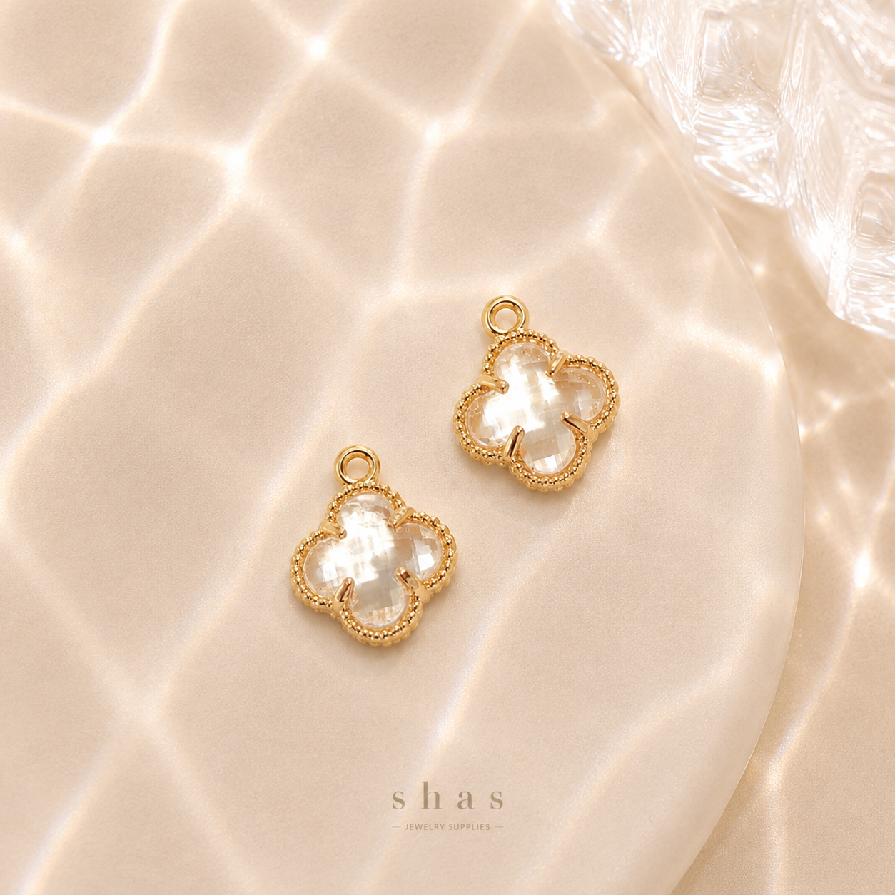 GPC17 Clover Multicolour Zircon charm ( 1 PC ) 14k Gold plated