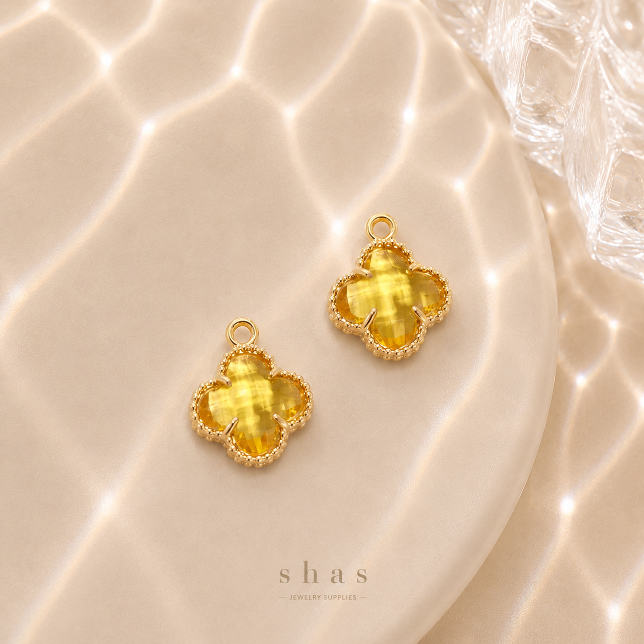 GPC17 Clover Multicolour Zircon charm ( 1 PC ) 14k Gold plated