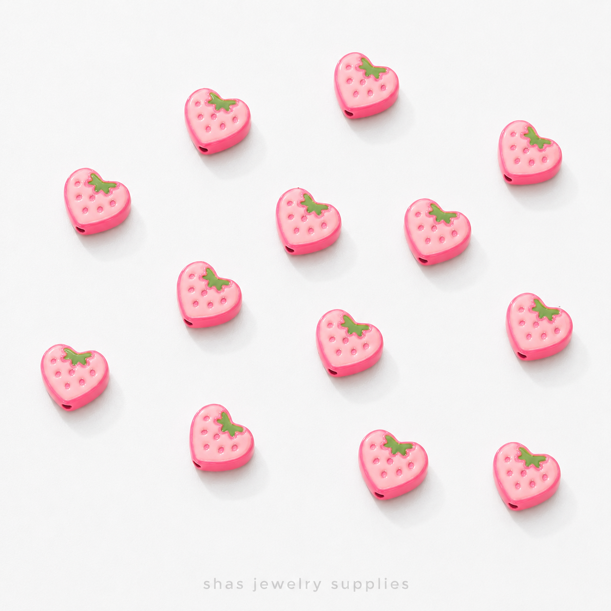 APB04  Strawberry Heart Alloy Printed Bead ( 1 pc )