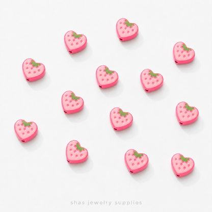 APB04  Strawberry Heart Alloy Printed Bead ( 1 pc )