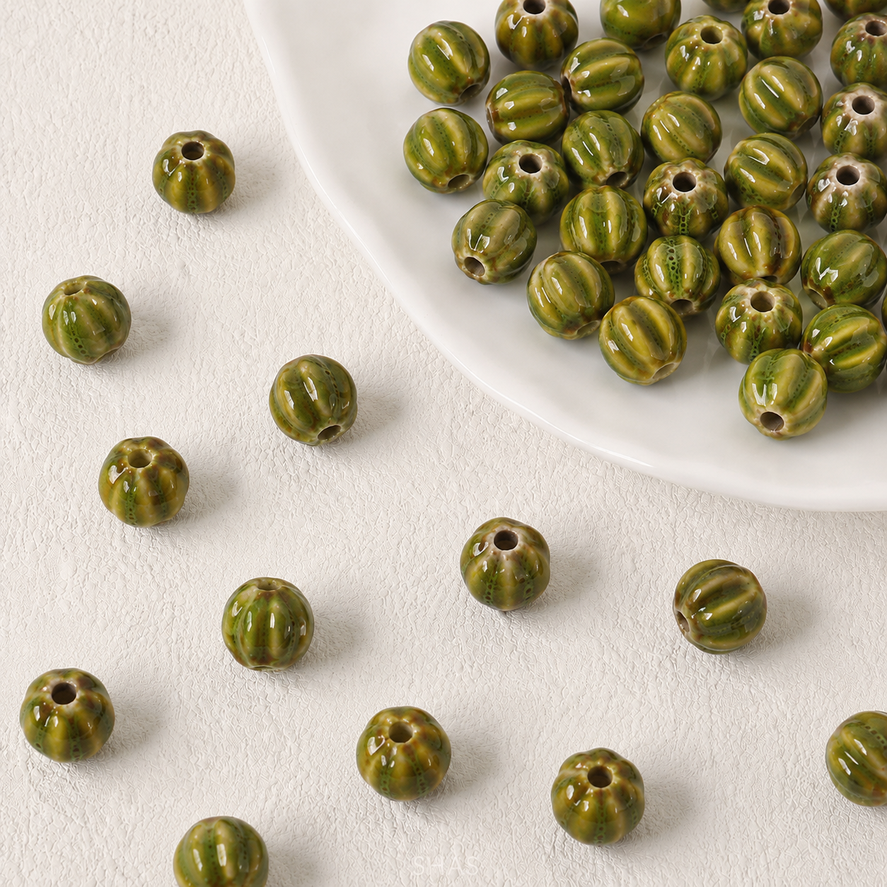 PCB01 Retro Small Watermelon Ceramic Bead ( 1 PC ) Porcelian Ceramic