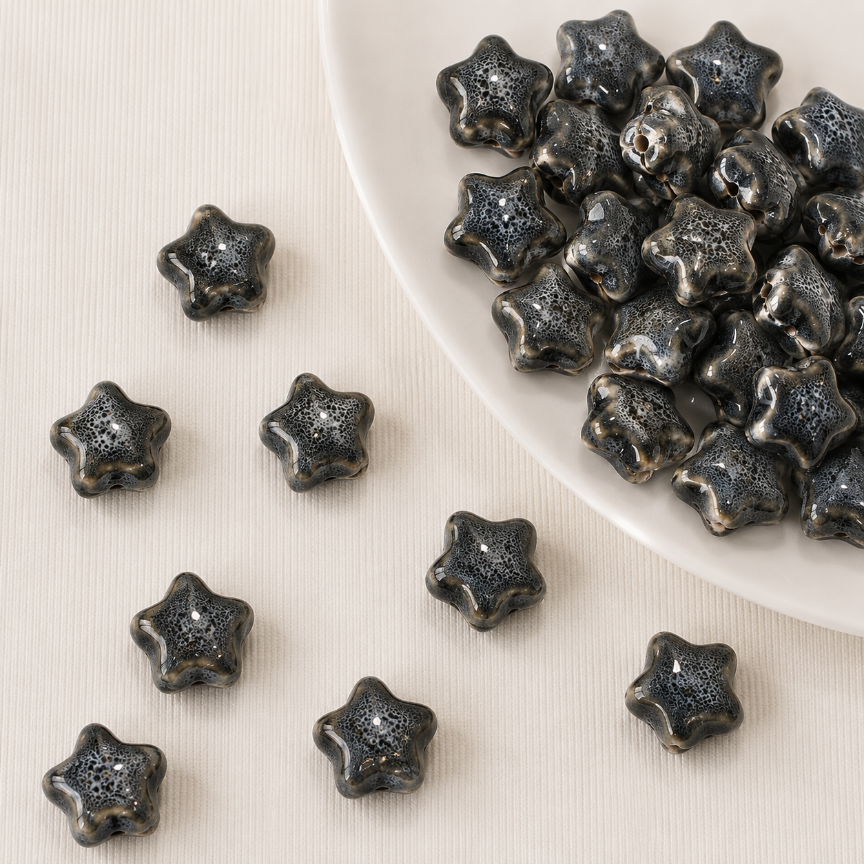 PCB04 Chunky Star Ceramic bead ( 1 pc ) Porcelian Ceramic ( 15 mm )