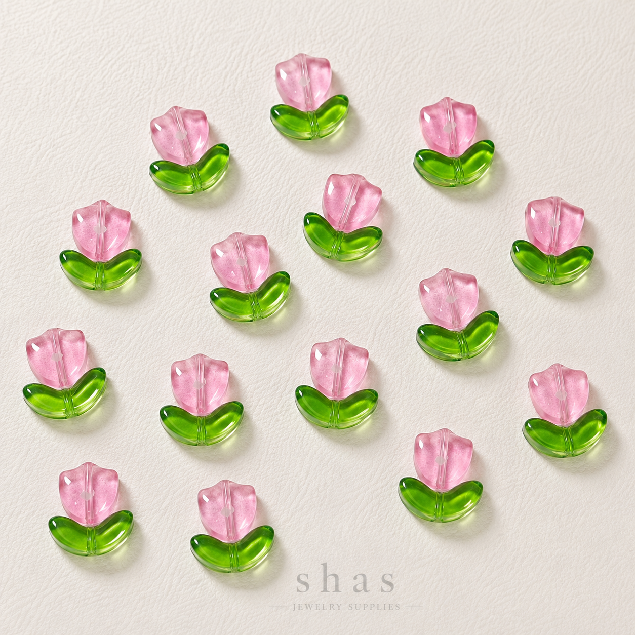 GB03B Tulip Flower set with Leaf Glass Bead( 1 set - 1 flower + 1 leaf ) Lampwork Bead
