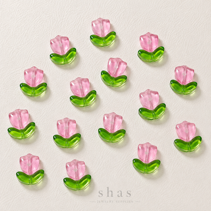 GB03B Tulip Flower set with Leaf Glass Bead( 1 set - 1 flower + 1 leaf ) Lampwork Bead