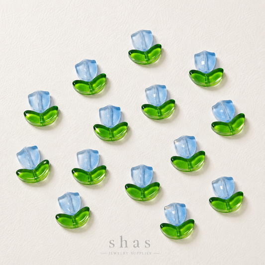 GB03B Tulip Flower set with Leaf Glass Bead( 1 set - 1 flower + 1 leaf ) Lampwork Bead
