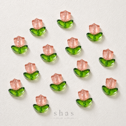 GB03B Tulip Flower set with Leaf Glass Bead( 1 set - 1 flower + 1 leaf ) Lampwork Bead