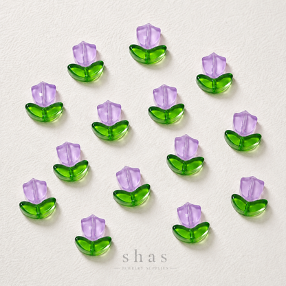 GB03B Tulip Flower set with Leaf Glass Bead( 1 set - 1 flower + 1 leaf ) Lampwork Bead