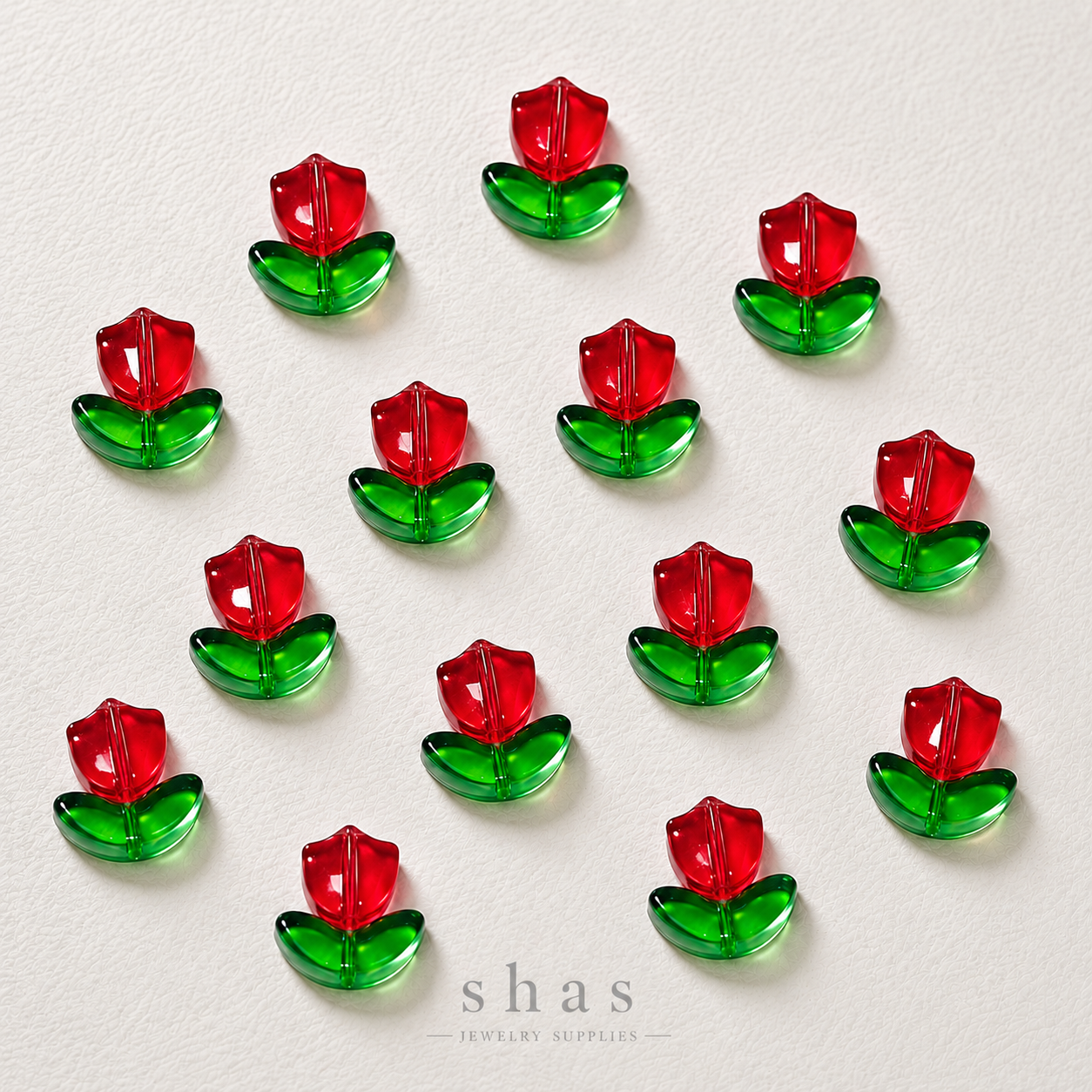 GB03B Tulip Flower set with Leaf Glass Bead( 1 set - 1 flower + 1 leaf ) Lampwork Bead