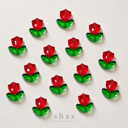 GB03B Tulip Flower set with Leaf Glass Bead( 1 set - 1 flower + 1 leaf ) Lampwork Bead