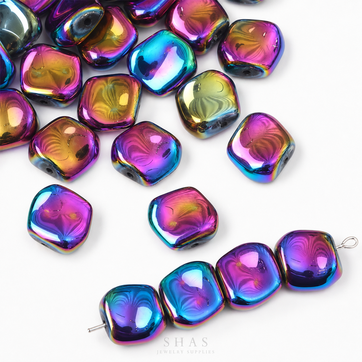 GB06A Gradient Irregular Plating Iridescent Glass Bead ( 1 pc ) Lampwork Bead
