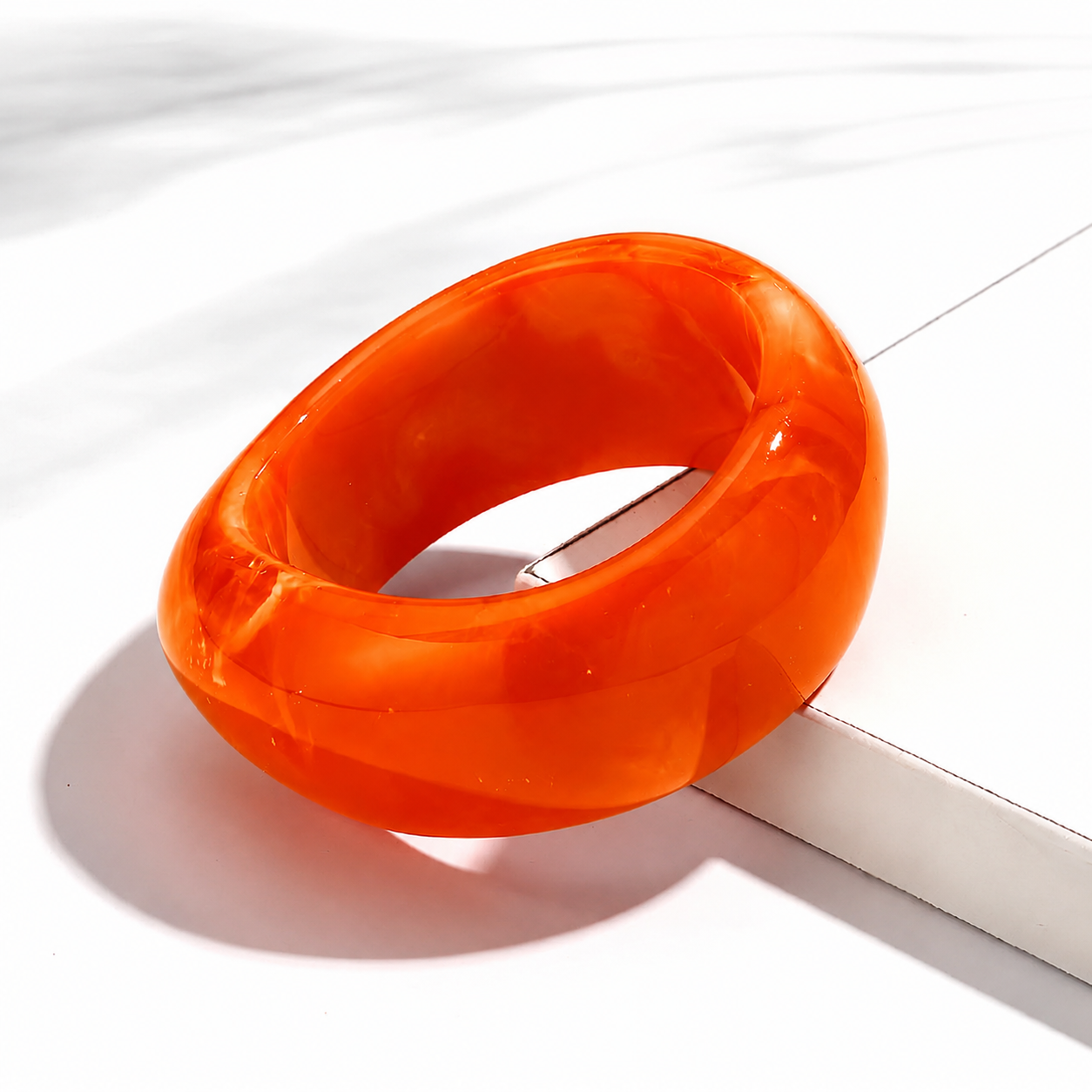 ASJ06B DEEP ORANGE Marble simple resin acrylic bracelet - Anti tarnishing