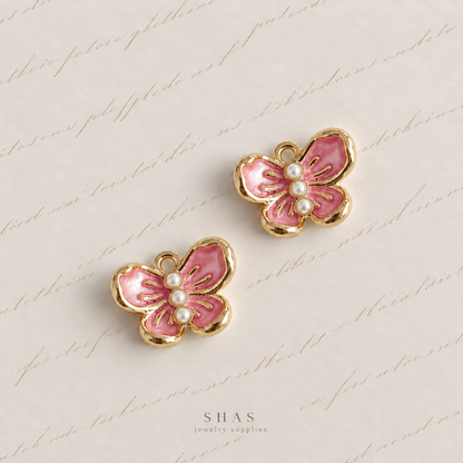AC10 Butterfly with Pearls Y2K Alloy Charm ( 1 pc )