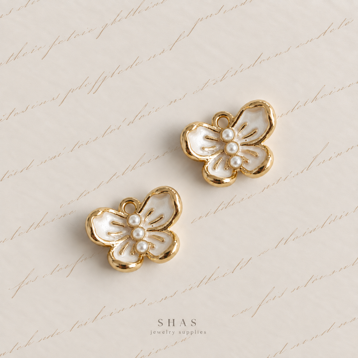 AC10 Butterfly with Pearls Y2K Alloy Charm ( 1 pc )
