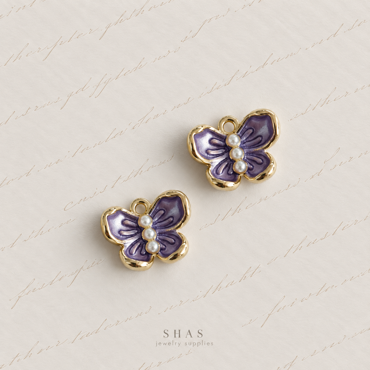 AC10 Butterfly with Pearls Y2K Alloy Charm ( 1 pc )