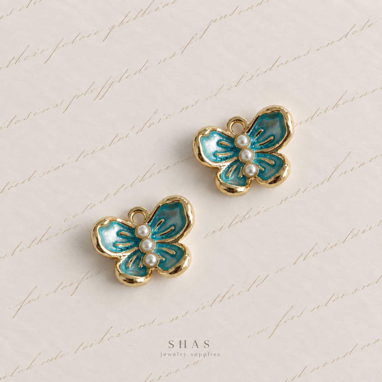 AC10 Butterfly with Pearls Y2K Alloy Charm ( 1 pc )