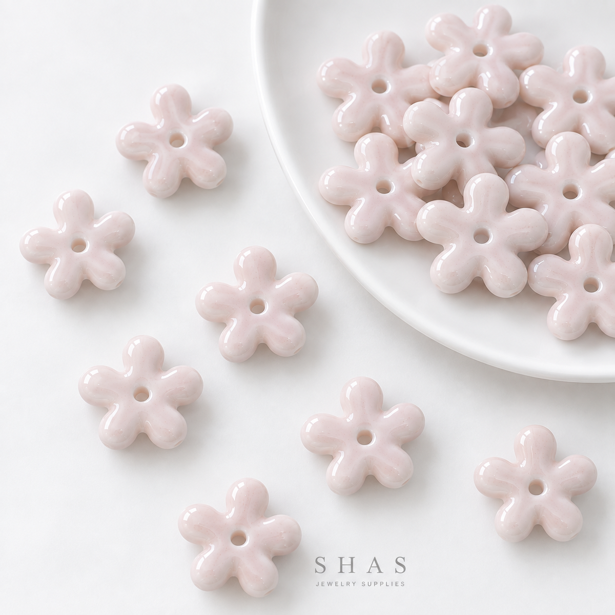 PCB26B Five Petal Floral Ceramic Bead ( 1 pc ) Porcelian Ceramic