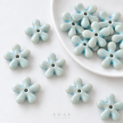 PCB26B Five Petal Floral Ceramic Bead ( 1 pc ) Porcelian Ceramic