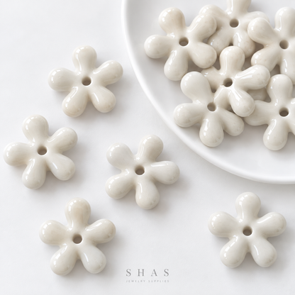 PCB26B Five Petal Floral Ceramic Bead ( 1 pc ) Porcelian Ceramic