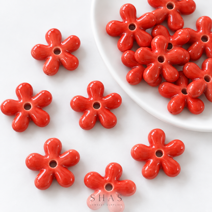 PCB26B Five Petal Floral Ceramic Bead ( 1 pc ) Porcelian Ceramic