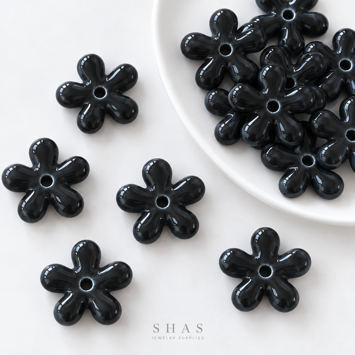 PCB26B Five Petal Floral Ceramic Bead ( 1 pc ) Porcelian Ceramic