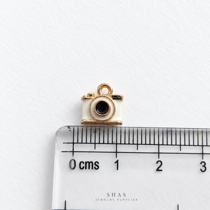 PC06P White Camera 3D Enamel Charm ( 1 pc ) Premium Collectible