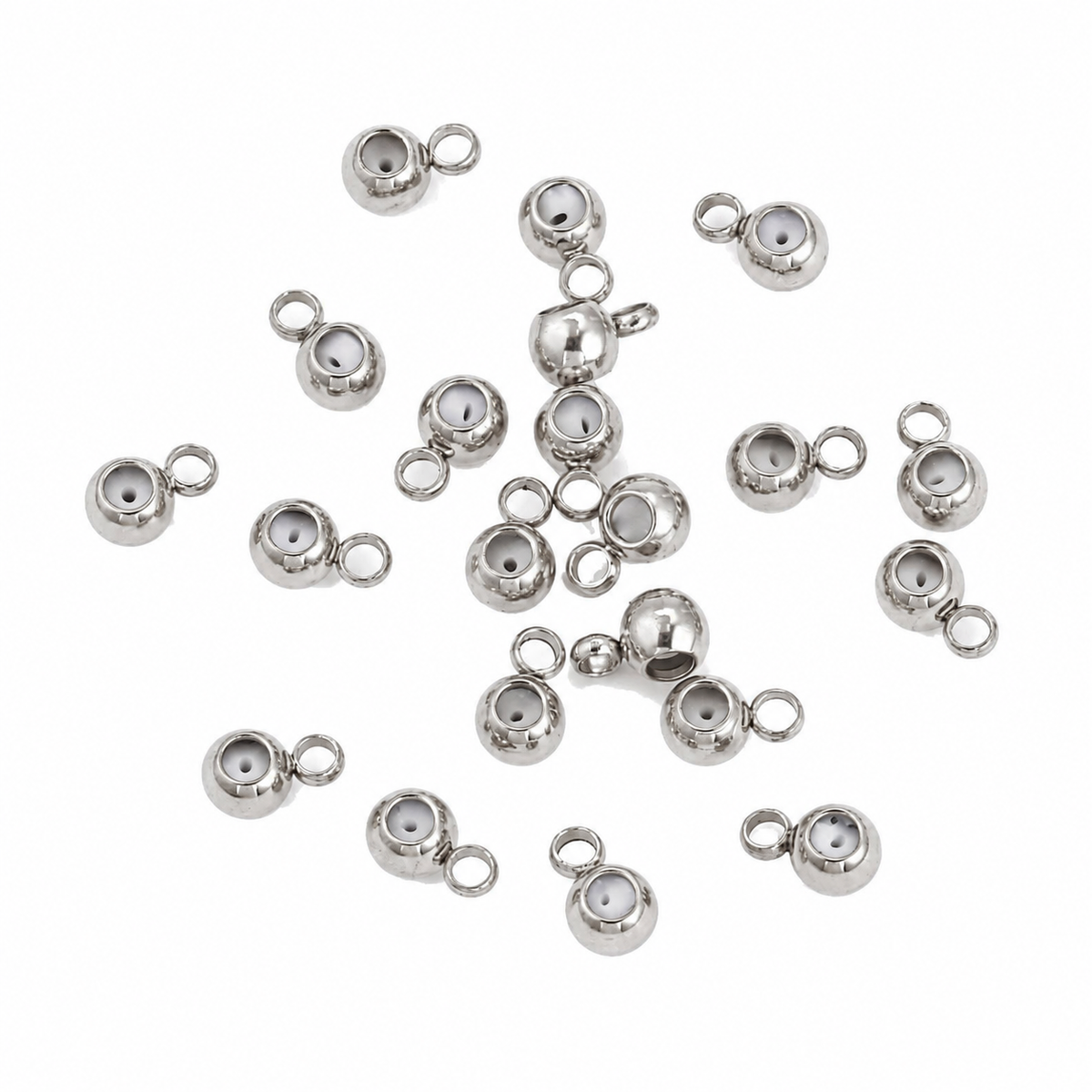 ES02 Round Silicone Positioning Bead Silver ( 1 pc ) PVD Plated