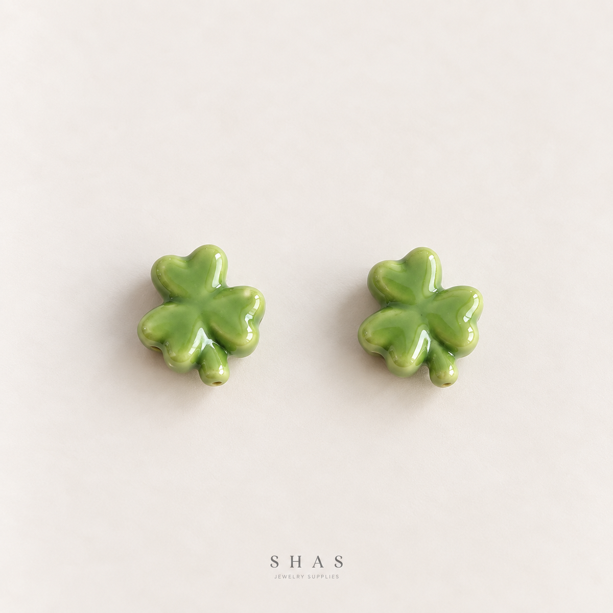 PCB27N Lucky Clover Hand-Painted Ceramic Bead ( 1 pc ) Porcelian Ceramic