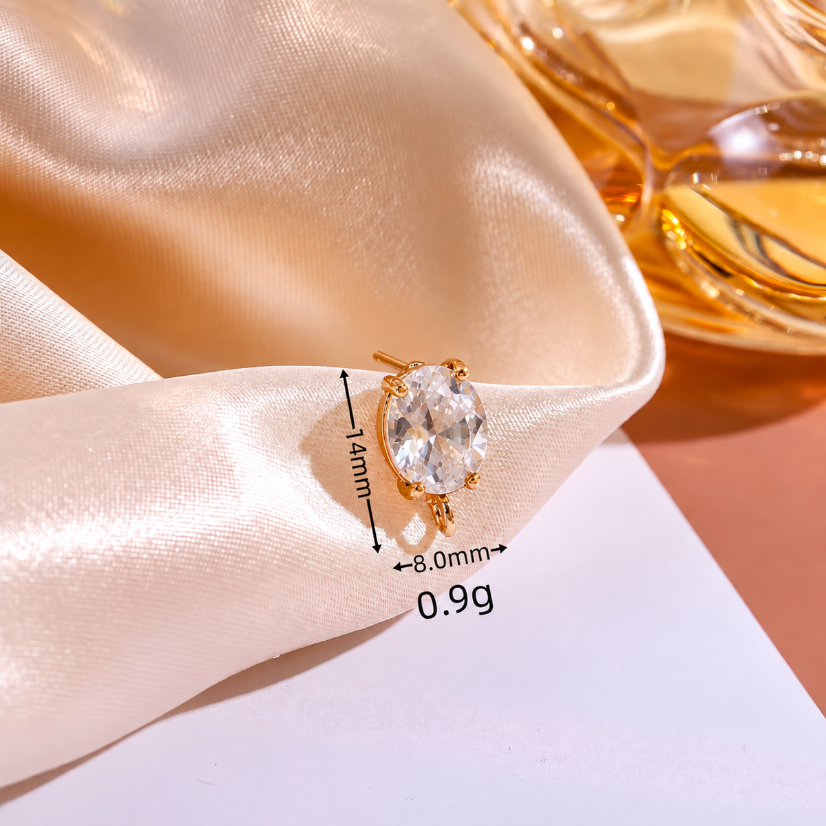 ZS03R Clear Oval Zircon stud 14k gold plated ( 2 pc ) - anti tarnish