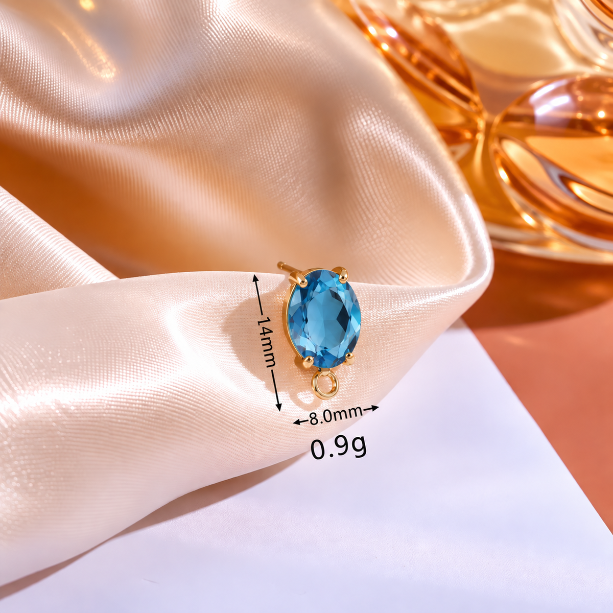 ZS03S Light Blue Oval Zircon stud 14k gold plated ( 2 pc ) - anti tarnish