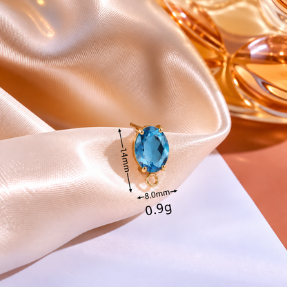 ZS03S Light Blue Oval Zircon stud 14k gold plated ( 2 pc ) - anti tarnish