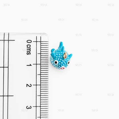 PC04T Blue Puffer Fish 3D Enamel Charm ( 1 pc ) Premium Collectible | Anti tarnish