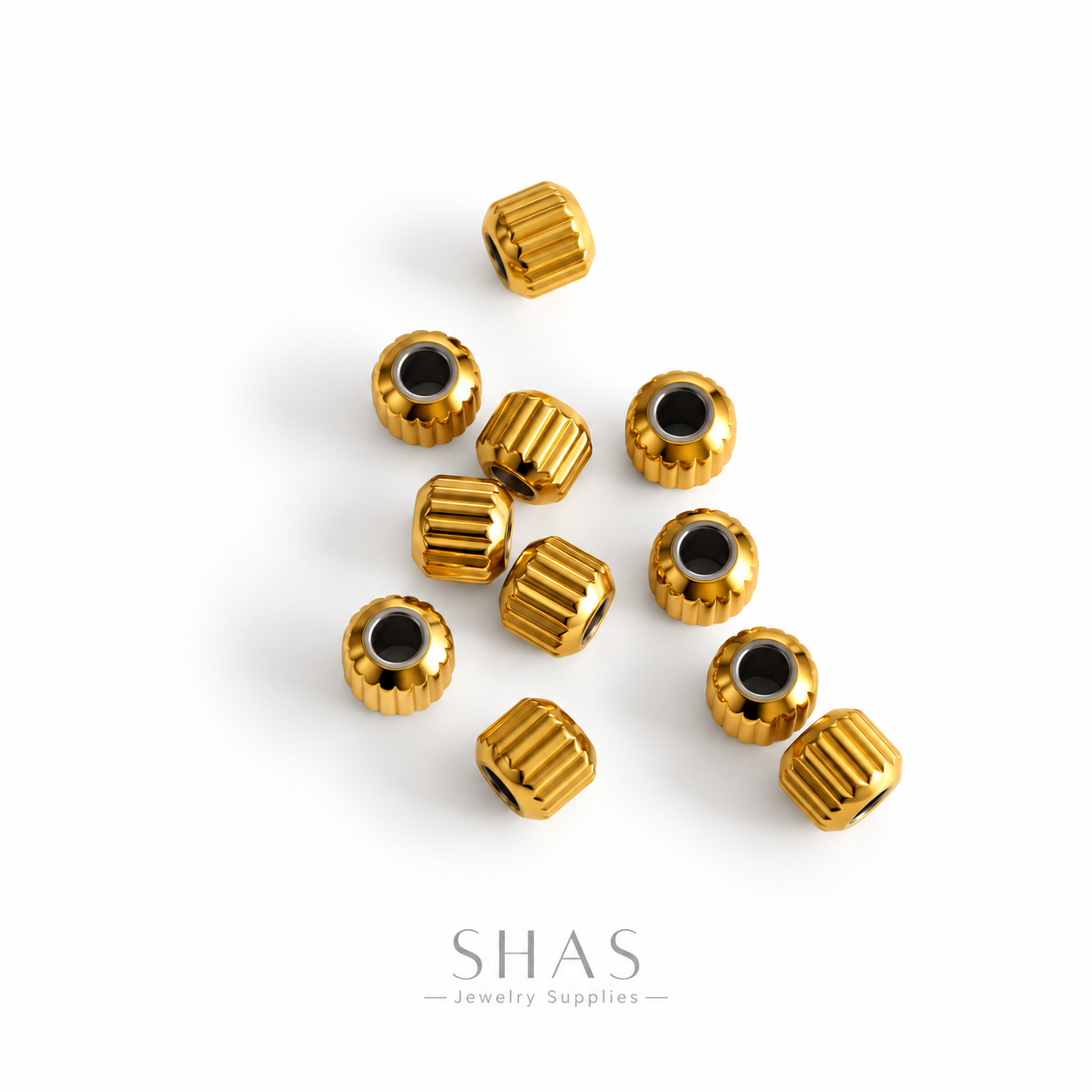 SSB07 Rounded Striped Spacer Bead Gold ( 1 pc ) PVD Plated