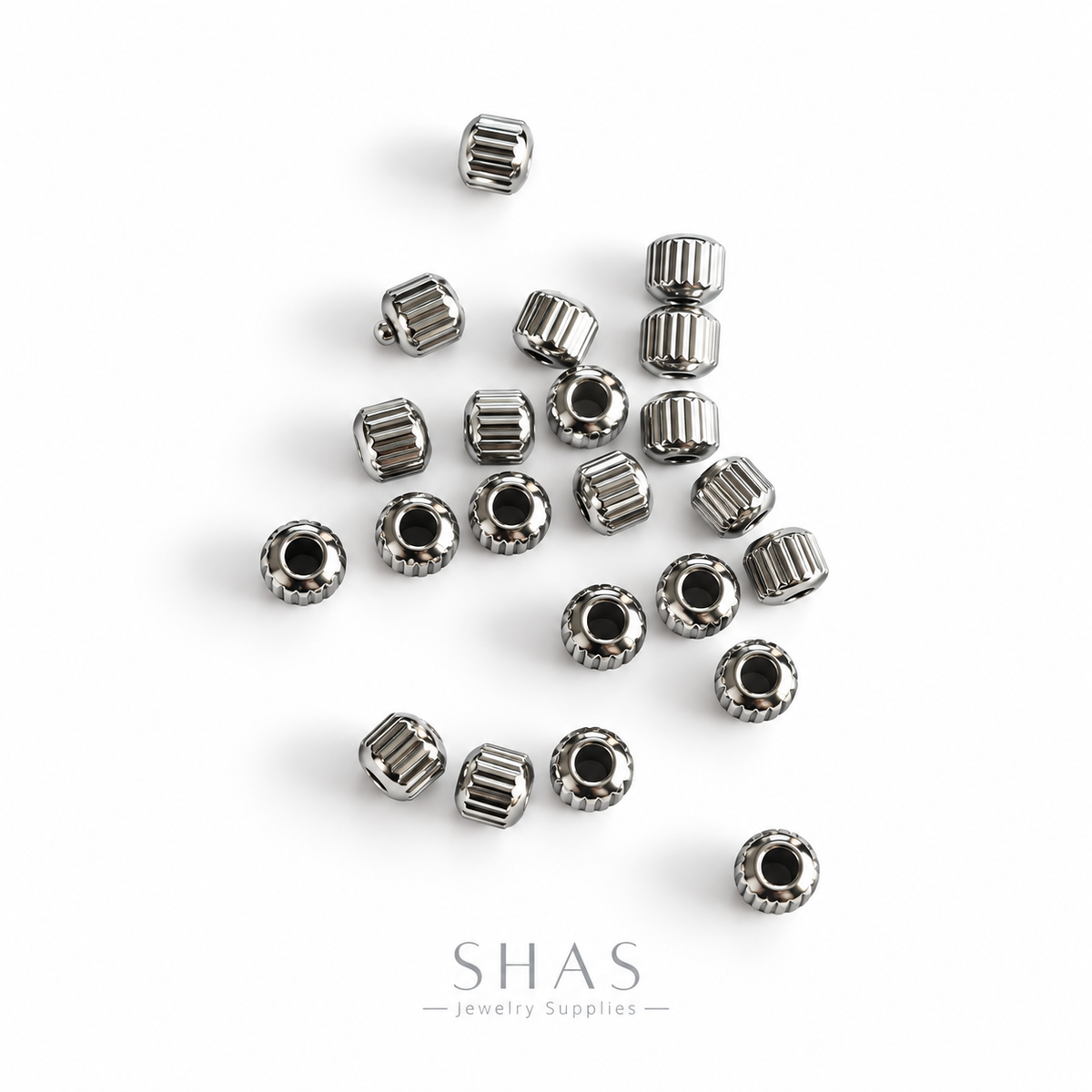 SSB08 Rounded Striped Spacer Bead Silver ( 1 pc ) PVD Plated